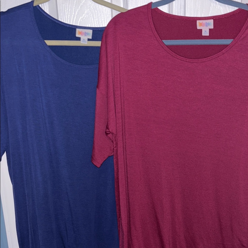 LuLaRoe Short Sleeve Tops in Deep Red and Dark Blue - Picture 4 of 4